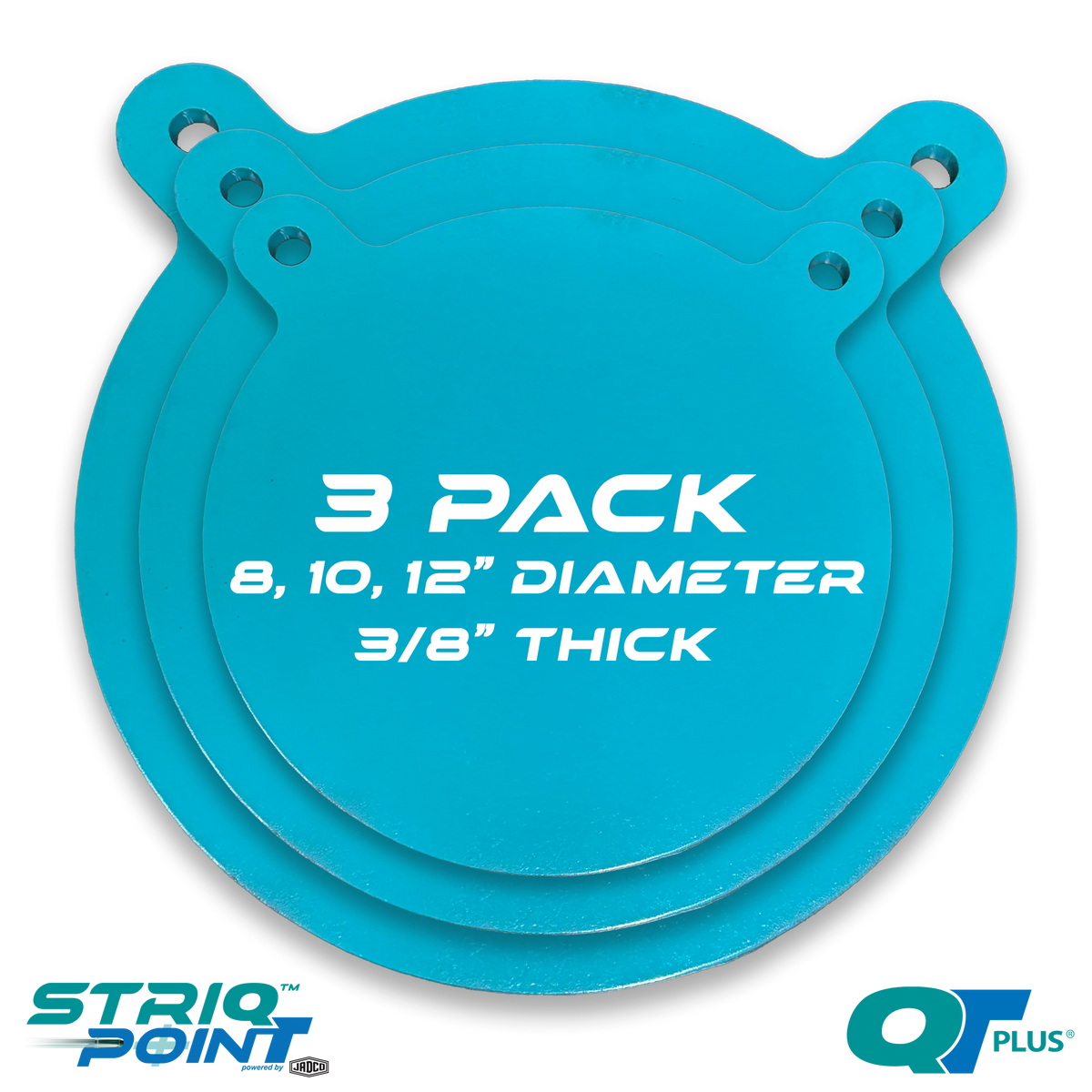 8, 10, 12 Inch Wide 3/8 Inch Thick Steel Target Gongs Combo Pack